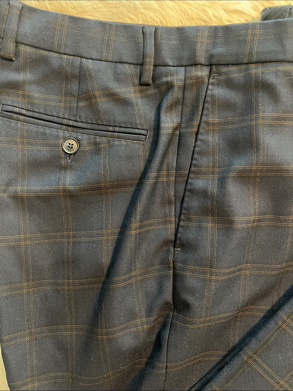 Men's Navy Plaid Dress Pants - Picture 3 of 4